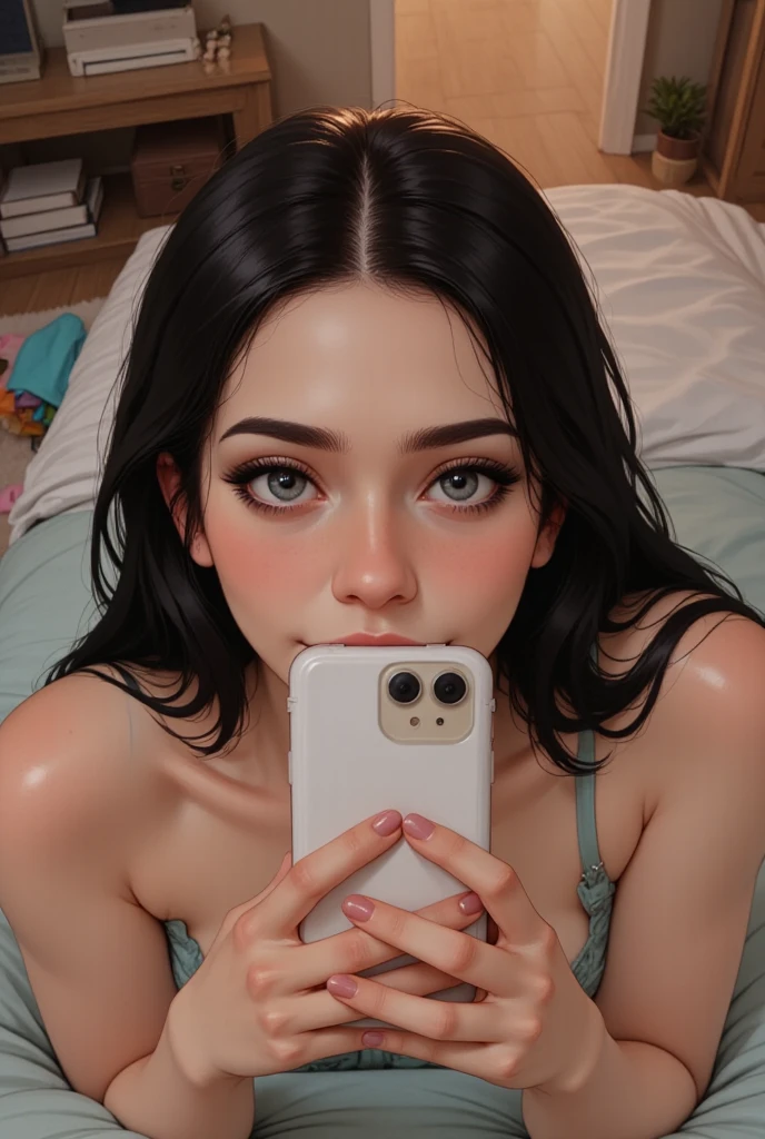 arafed woman fully ,full body,hispanic sexy girl with brown eyes, ultra realistic, meticulously detailed, portrait sophie mudd, brown hair and large eyes, selfie of a young woman, dubai eyes, violet myers, without makeup, natural makeup, looking directly at the camera, face with artgram, subtle makeup, stunning full body shot kneeling on bed, in bedroom, medium to large size bust
