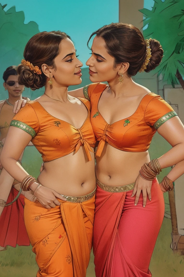 from bottom view, Indian Oldman and kajal, extreme close up photo of sexy Latina, big cheeks, curvy, hourglass figure, swooping breasts, deep cleavage, open arms, sexy armpits, doing push ups in grocery store, ponytail, necklace, blue see through strapless saree, look at viewer and subtle smile, (cinematic:1.3), intricate details, (ArtStation:1.2), Indian Oldman and kajal posing, Oldman gripping she's waist,hot, couple pose, detailed Oldman,