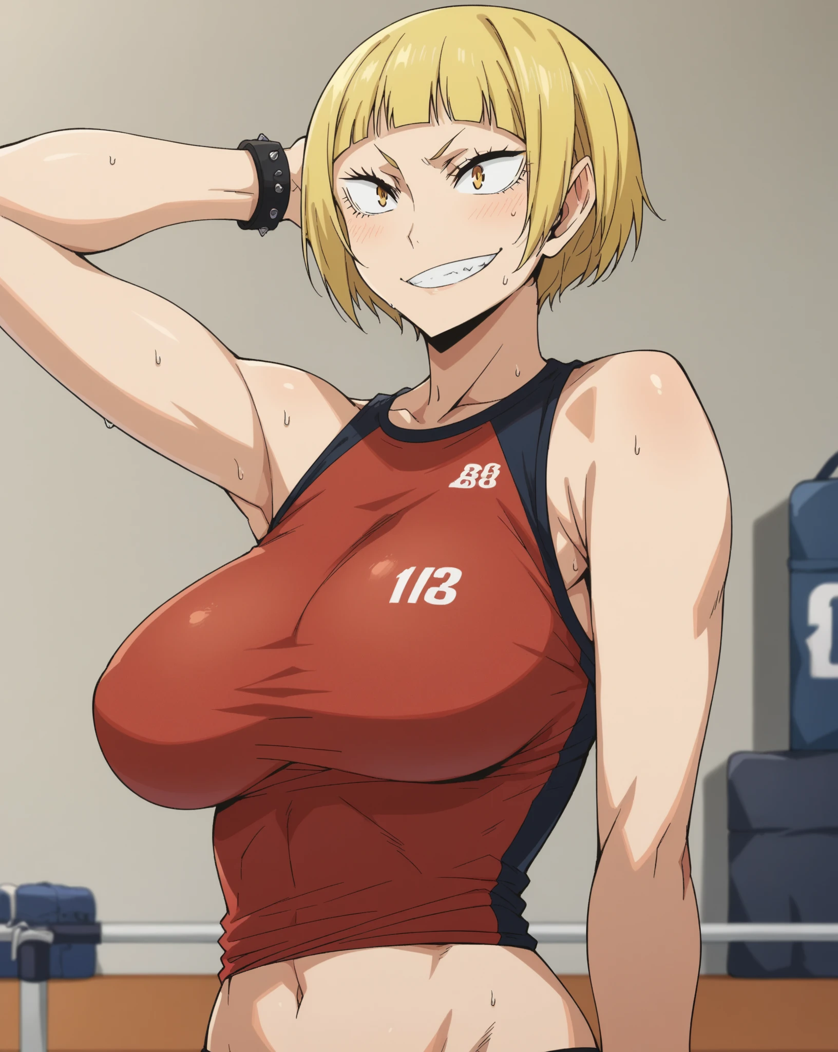score_9, score_8_up, score_7_up, score_6_up, source_anime, BREAK by ikuchan kaoru, iku, clean color, flat color, sitting, indoors, presenting breasts, couch, muscular, extremely muscular, 1girl, bodybuilder, muscle girl,hellsing, seras, smug grin, holding laugh, knotted bra, bra, front view, ((closed mouth)), cameltoe, BLACKED, BLACKED.COM, BLACKED UNDERWEAR, BBC, BLACKED PORNO, QUEEN OF SPADES, blonde hair, sling bikini, slingshot bikini