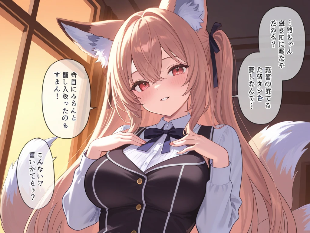(tmasterpiece,Highest high resolution,8k wallpaper,Highest drawing quality),1girll,Solo,(Huge fox tail),Brown hair long,Green eyes,Small flower headdress,21-year-old college student_C cup,Modern architecture, (Blushing:1.3),Showing , On the stomach_Succubus tattoo, A MILF, Sexy JK uniform,In a sex toy store,