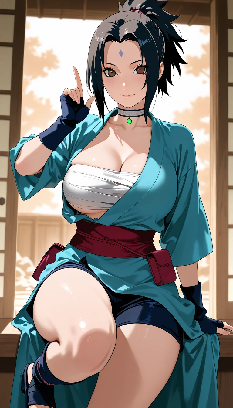 { masterpiece : best quality : high resolution : unity 8k wallpaper : illustration : beautiful detailed eyes : extremely detailed face : perfect lighting : extremely detailed CG : perfect hands : perfect anatomy } { in a dark alley } { Erika : short dark smart hair with red hairband : lolicon  : wearing kimono cleavage : perfectly fit body : annoyed expression : smoking cigarettes hands on hip : leaning on the wall }