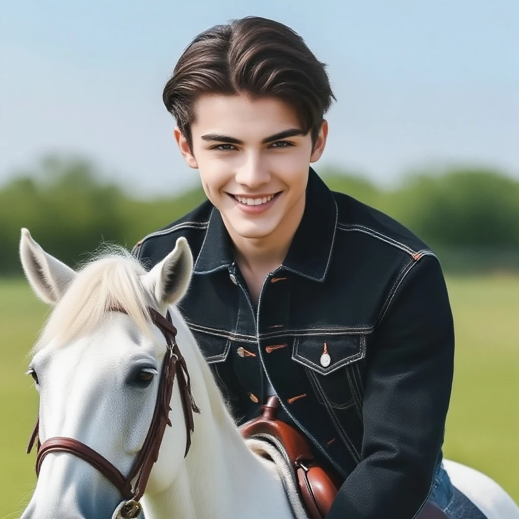 Young cute handsome face beautiful white skinny soft skin shirtless naked big penis winged a cute white horse hat