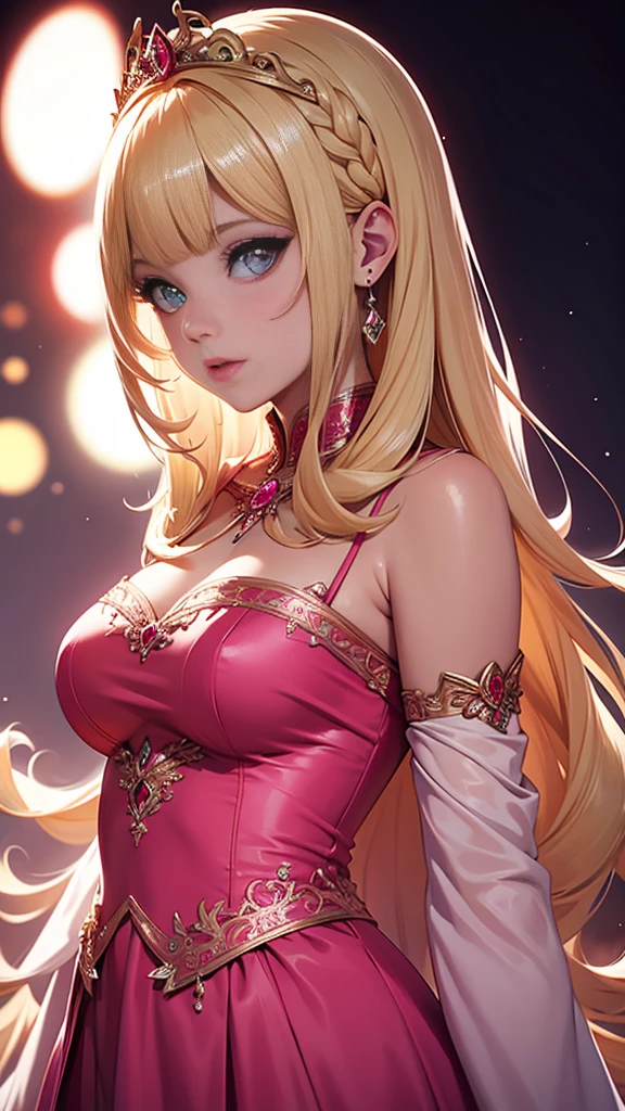 nsfw,masterpiece、highest quality、High resolution、high quality images、8K, 1 female、skin luster、skin texture、Expression of fine eyes、(Shiny bright golden hair:1.6),Girl with long braided hair, realism, Detailed manga style, manga art style, perfect line drawing, beautiful line drawing, digital manga art girl, beautiful light blue eyes, Clear, beautiful eyes、plump lips, Detailed gorgeous face, (cute smile), charm, Front view, (perfectly detailed face), (fine hands) 、photorealistic images, Depth of written boundary, Princess hairstyle, Princess、Corolla on the head , face forward , night sky , night view ,beautiful starry sky , romanticism、(Princess gorgeous pink dress:1.5)、(medium breasts:1.5)、smile、blush、princess tiara、Fluffy blonde、Gorgeous blue sparkling earrings、Gorgeous gold bracelet、Gorgeous gold anklets、Palace balcony、Nadia: The Secret of Blue Water Necklace、(oblong face:1.5)、(Sparkling Glitter:1.2)、Cover your forehead with bangs、Bangs between the eyes、(full body:1.0)、(standing:1.3)、(portrait:1.6)