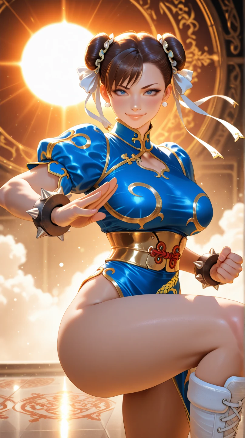 link fazendo cosplay de chun li,The legend of Zelda, Twilight Princess, 8k, corpo detalhado, detailed hands, cosplay, punhos fechados, ultra qualidade, arte 3D, pose: chute alto, Melhor qualidade, obra-prima, solo, corpo inteiro, nude, small tits, pussy