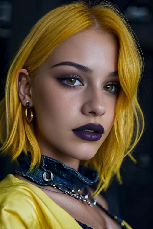 award winning photo of a woman as a cyberpunk hacker, wearing torn black leather jacket, leather gloves, short spiky pink hair, cute perky butt, dark skin, dense cyberpunk street, dive bar, neon holograms in background, dark, ominous, foggy, high contrast, shiny skin, soft lighting, backlighting, bloom, light sparkles, chromatic aberration, pink hair