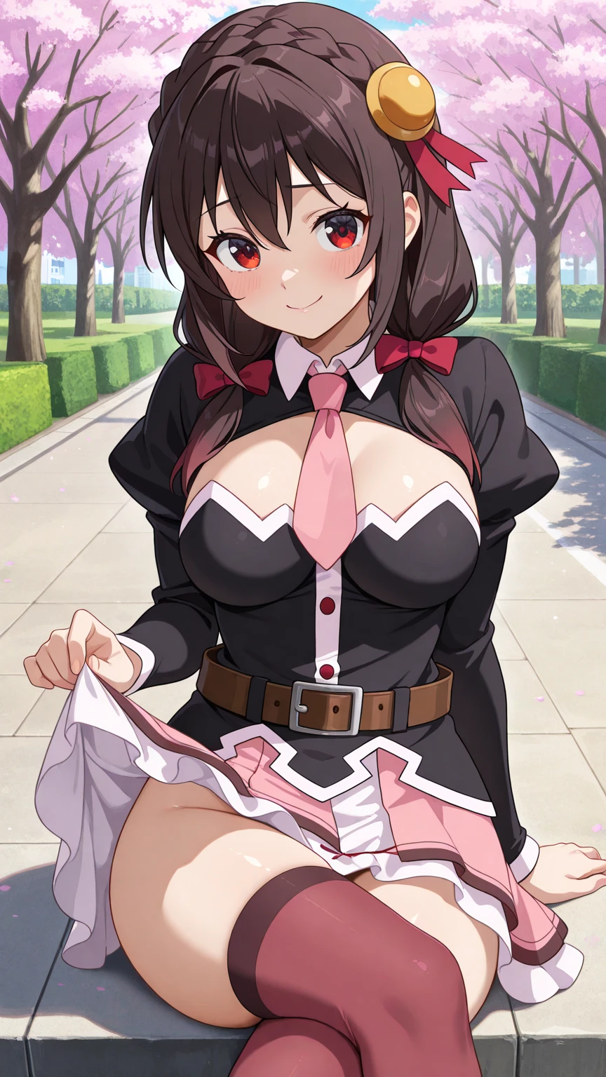 masterpiece, Highest quality, High resolution, Marnie, Aqua Eye, Black Choker, Red ribbon, Pink Dress, jewelry, Black jacket, Open clothes, Long sleeve, , Field, holding monster Ball, monster Ball \(Basic\), Erotic smile、blush、Open your mouth, (Perfect hands, Perfect Anatomy), Open your chest wide, Not wearing underwear, No bra, morning, sunlight, Best Shadow, Best lighting, Small, pointy breasts, Protruding nipples、Bare nipples、approach、Upper body close-up、Pinching the nipples、上半身のみにapproach、カメラにとてもapproach、White lace panties are visible、Skirt rolled up、On all fours、On all foursでapproach、On all fours