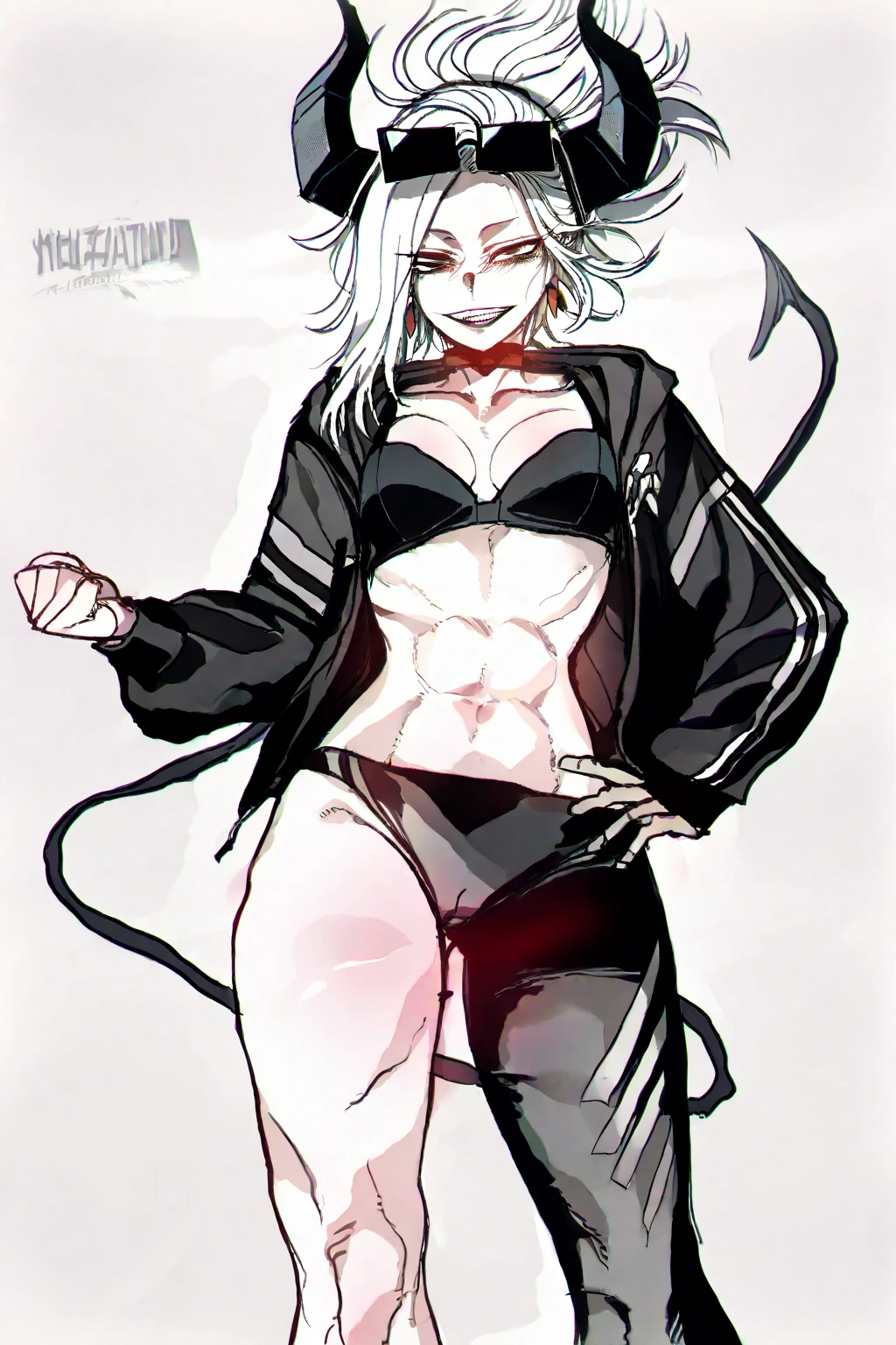 (Masterpiece, plain background:1.2) 1sologirl female full body, standing straight symmetrical barefoot barehands together looking to camera view from farther shot below angle, strong abs, red cheeks smiling, dark elf, darkest blacked elf skin, long mess white hair, red eyes, circlet, 1990s style retro game, black bunny 🐰 stockings sleeves