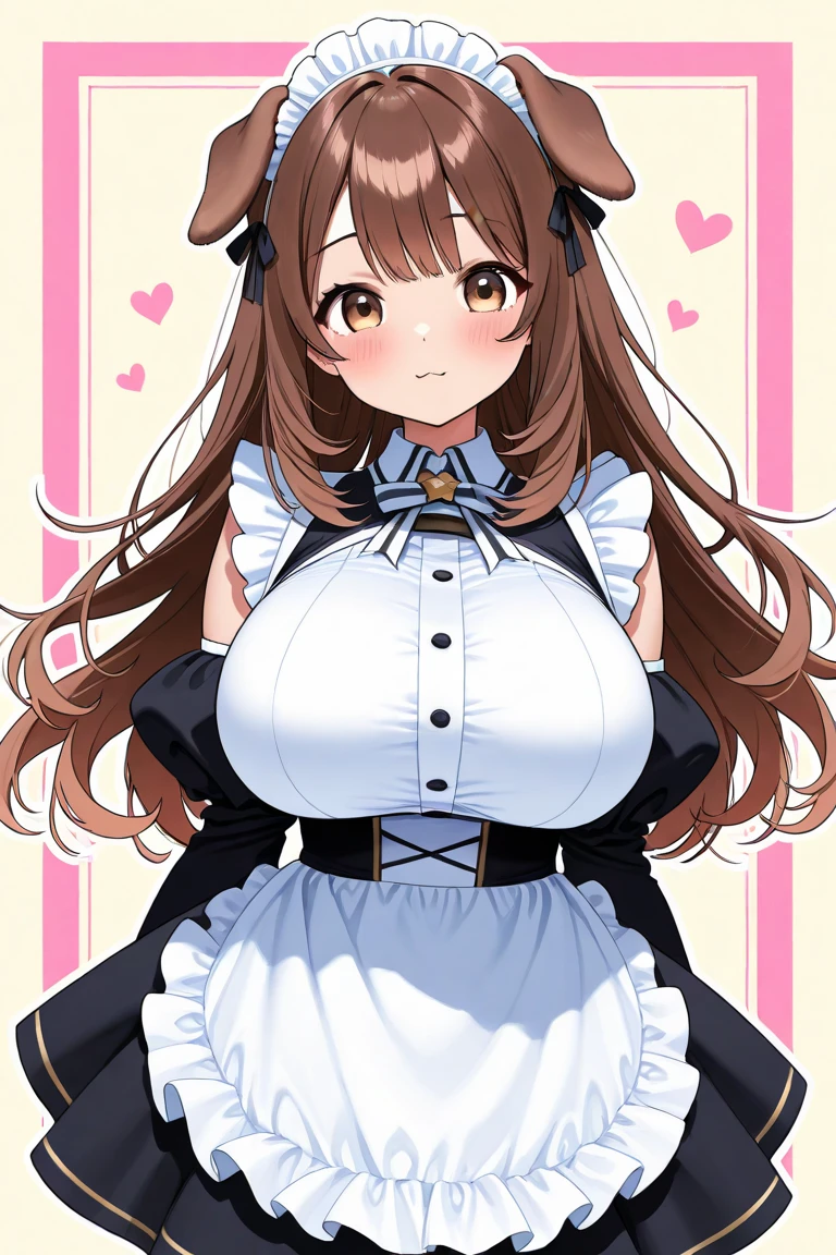 mamako, 1girl, solo, long_hair, breasts, blush, smile, open_mouth, bangs, large_breasts, simple_background, brown_hair, bow, ribbon, animal_ears, cleavage, bare_shoulders, tail, closed_eyes, hair_ribbon, braid, :d, pantyhose, cowboy_shot, teeth, bowtie, rabbit_ears, leotard, wrist_cuffs, black_pantyhose, strapless, detached_collar, fake_animal_ears, ^_^, playboy_bunny, pink_background, white_bow, rabbit_tail, facing_viewer, strapless_leotard, mature_female, white_leotard, white_bowtie