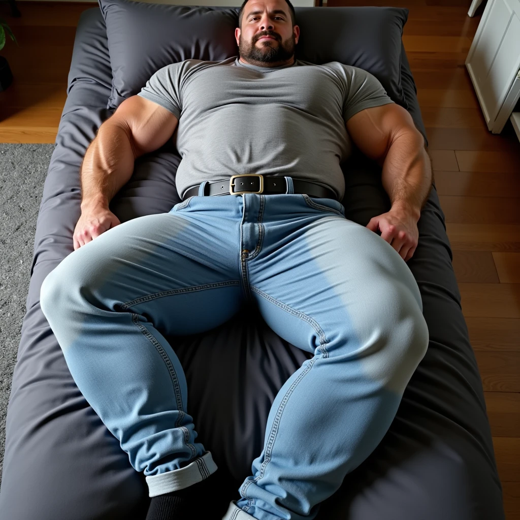 <lora:footpose-v2:0.8>, a male, focus on face, middle age, jeans, (muscled:1.3), (muscular:1.1), pectoral, face, realistic, photo, real photo, realistic, ultra quality, highly detailed, ultra HD, ( big fee:1.1), (fat foot:1.2), (giant foot:1.2), barefoot, toes, soles, long legs, bent knees, spread legs pose, composition is awesome