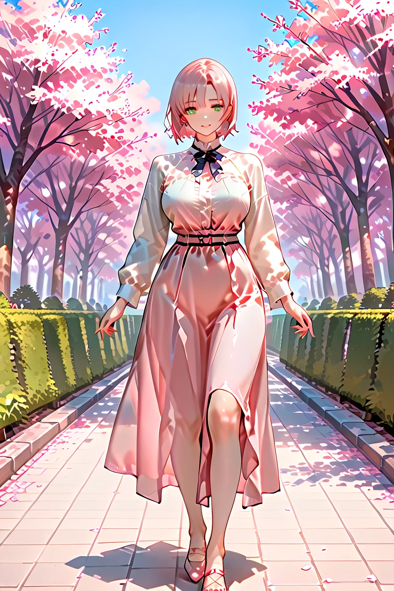 (Masterpiece:1.2), (best quality:1.2), intricate details, ultra detailed, 1girl, <lora:ZeroSoftStyleMix-v1.0:0.8>, solo, medium hair, pink hair, pink eyes, long dress, off shoulder, outdoors, nature, flowers,