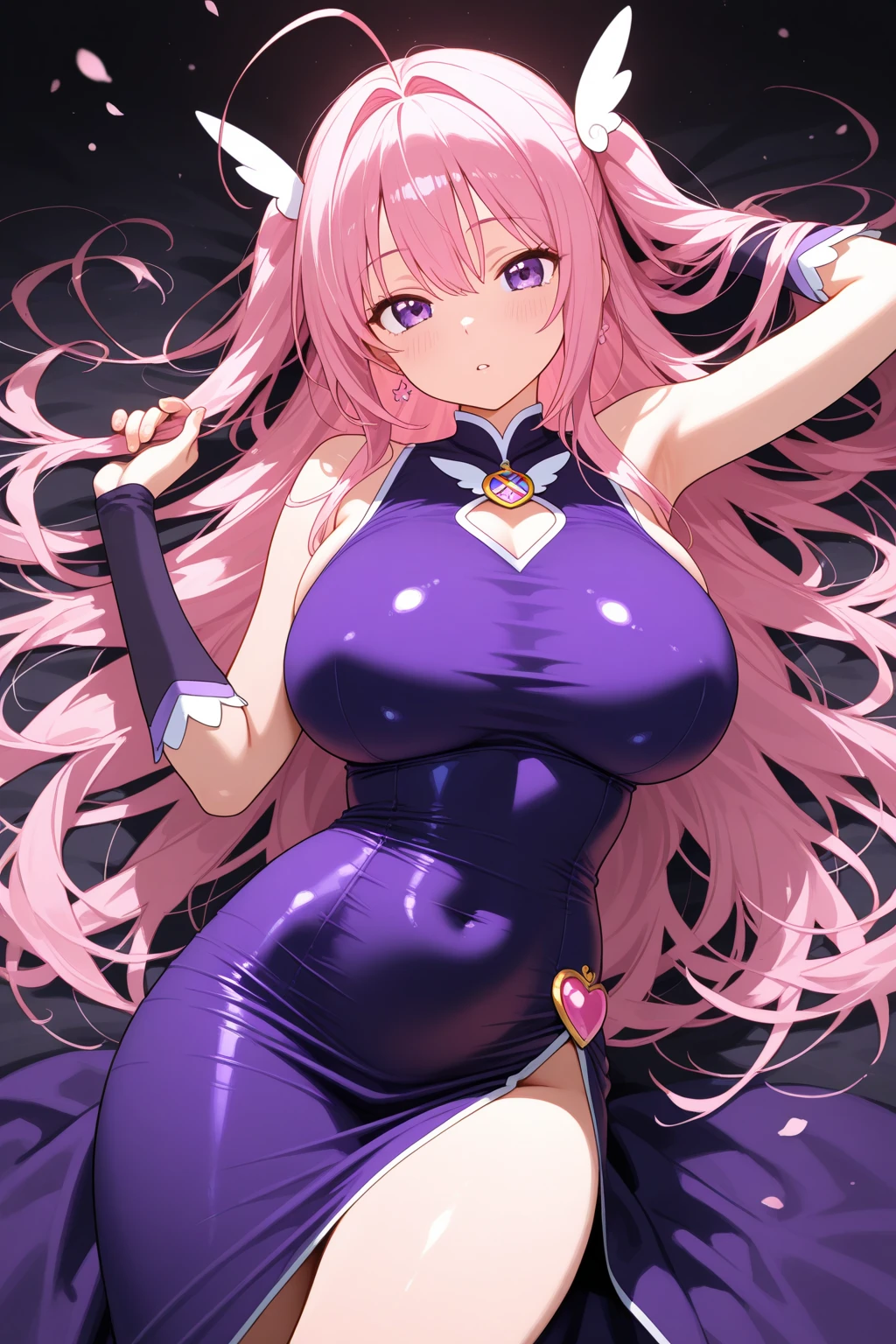 ((master piece)),((4k quality)),((detailed face)),((big breast)),shion,((that time i got reincarnated as a slime)),((big breast)),((big thigh)),((slim waist)),((purple suit)),((clean show of the cleavage)),((long haired)),((purple haired))