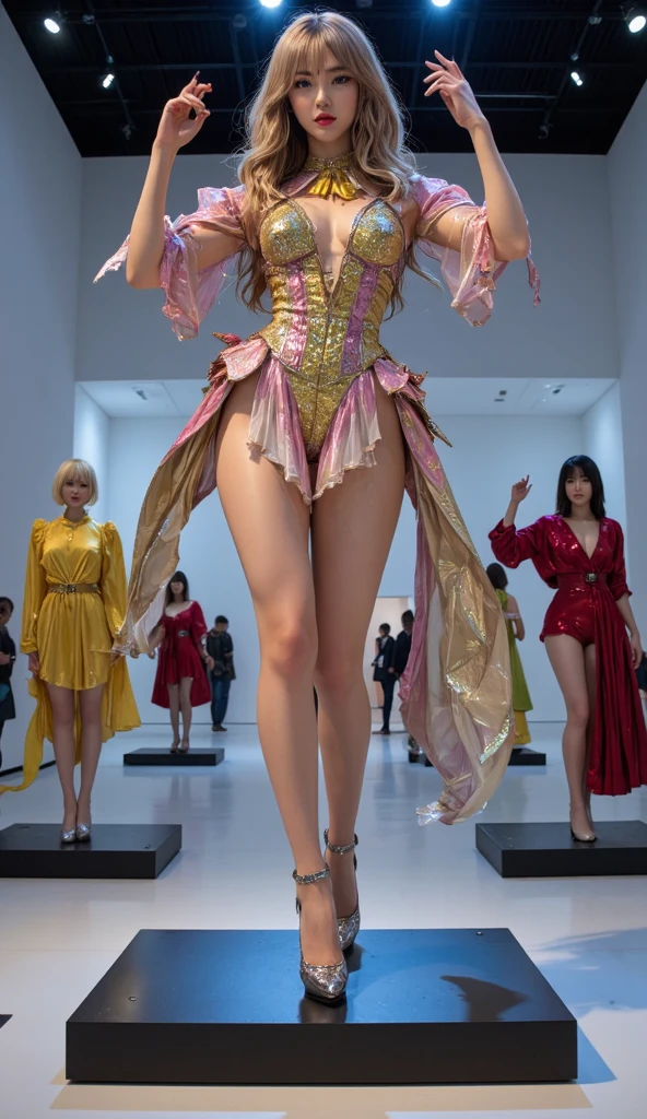 Cute 18 year old girl, Carnival Bikini Woman suit, short curly hair, blonde hair, beautiful face, rain, roof, masterpiece, exquisite details, perfect anatomy, fighting stance Realistic