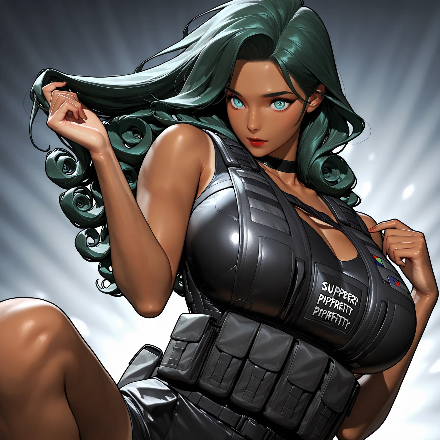 (((1girl, solo ,alone, Mortal Kombat 11: Aftermath,( toned body, athletic body, muscular ), flawless face, Sindel, black eyes, gray hair, Sidel hair, long hair pulled back, long hair slicked back, multicolored hair))), fitness, ((solo, (1woman, pink lipstick), Extremely detailed, ambient soft lighting, 4k, perfect eyes, a perfect face, perfect lighting, a 1girl)), ((nurse cap, revealing clothes, shrug (clothing), short sleeves, (layered bikini:1.3), purple bikini, green bikini, green gloves, elbow gloves, pink belt, black skirt, microskirt, green thighhighs, garter straps, (sexy convention:1.5), (inside, auditorium, convention background), high ceiling, crowded))