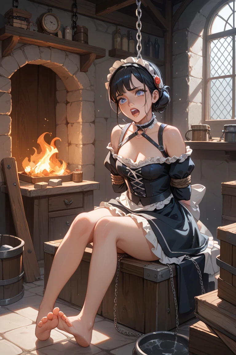 Eunectes, big breastes, in a kitchen, prepares meals, Very sexy maid's clothes