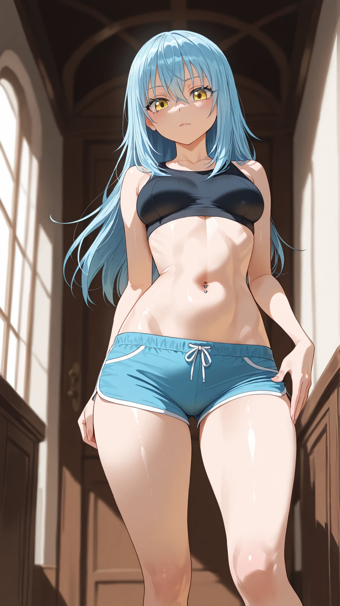 highest quality, masterpiece, High resolution, alone, {sea breeze_Fleet Collection:1.15}, 長hair, Blue eyes, Braid, シングルBraid, グレーhair, 前hair, very_長いhair, 別れた前hair, chest, blush, smile, 白hair, hair_, hairフラップ, 1 girl, full body figure, In underwear, locker room background
