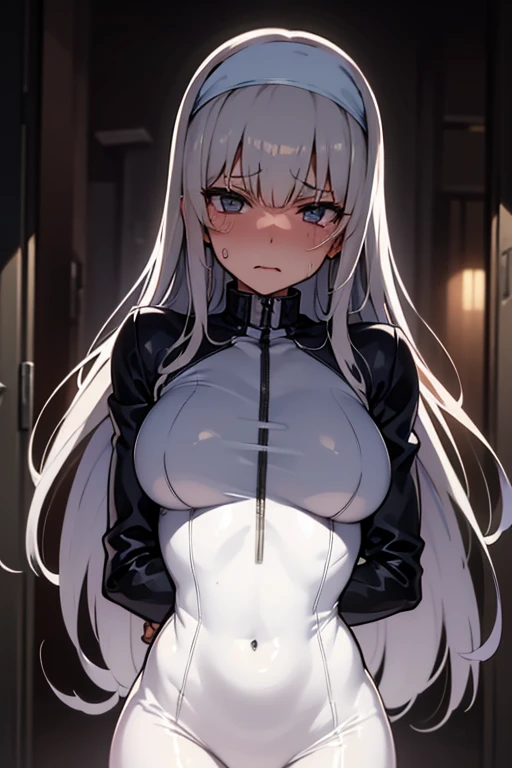 Silver Hair、(((Huge Breasts)))、Long Hair、Glare、Cold look