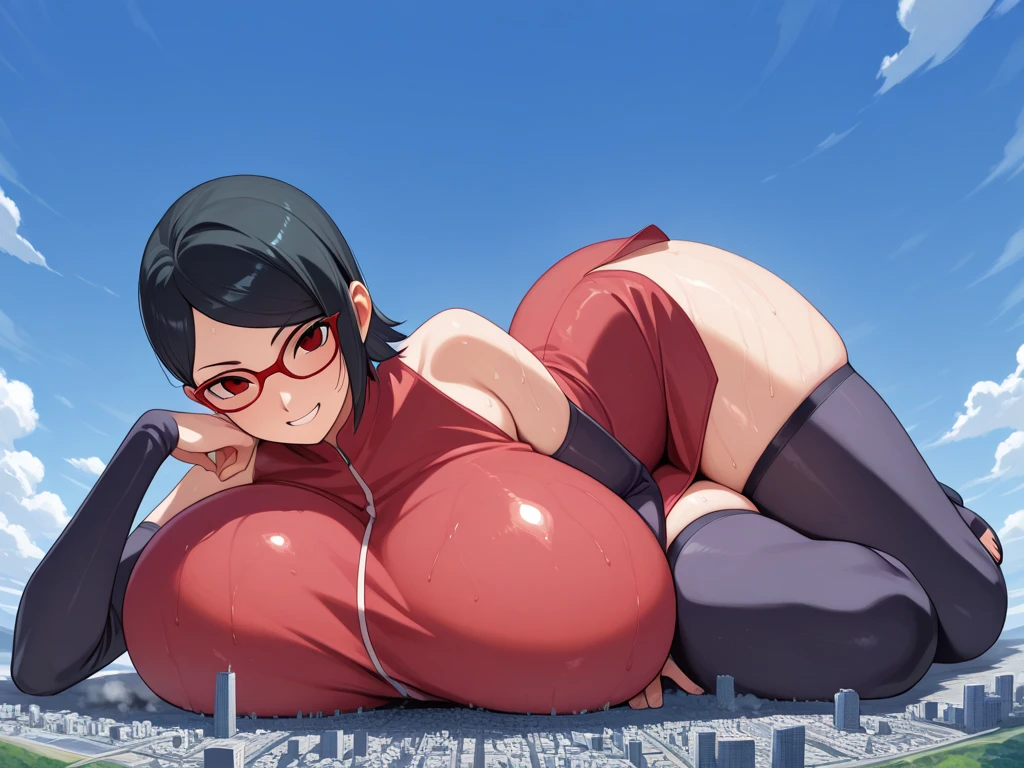 1girl,solo,(gigantic breasts:1.3),(thighhighs:1.2),heavy blush,(thick thighs:1.3),heavy blush,wide hips,heavy blush,shiny skin,wet skin,indoors,looking at viewer
uchiha sarada, bare shoulders, black eyes, black hair, blush, red framed glasses, short hair, <lora:my_UchihaSarada_v2:0.6>
<lora:konoshige:1>