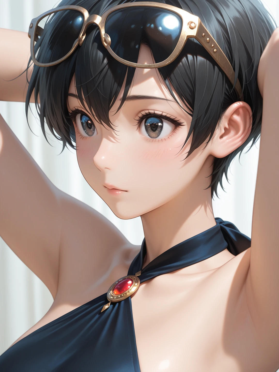 Swimsuit、bikini、Girl、Girl、Primary school students、slender、Slender、Black Hair、Short Hair、The forehead is visible、Forehead、whole body、Deformed character