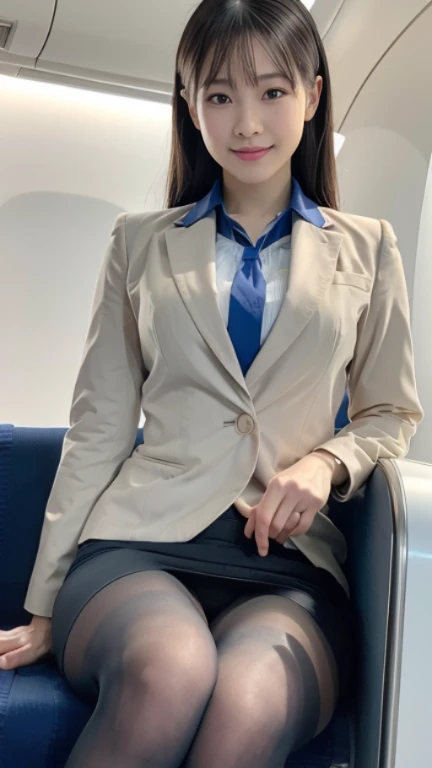 (Highest quality:1.5)、(masterpiece)、(8k:1.5)、Very detailed、Realistic、(One beautiful woman:1.2)、(Looking at me with a smile:1.5)、whole body、(Black Hair)、Short Hair、Small face、(Slender:1.2)、(Big Breasts:1.2)、(A tight-fitting white business shirt with buttons and a collar:1.2)、(short tight skirt in gray,:1.2)、(A tight grey business jacket that accentuates the shape of the bust:1.2)、office、(Sit on a chair and spread your legs wide:1.2)