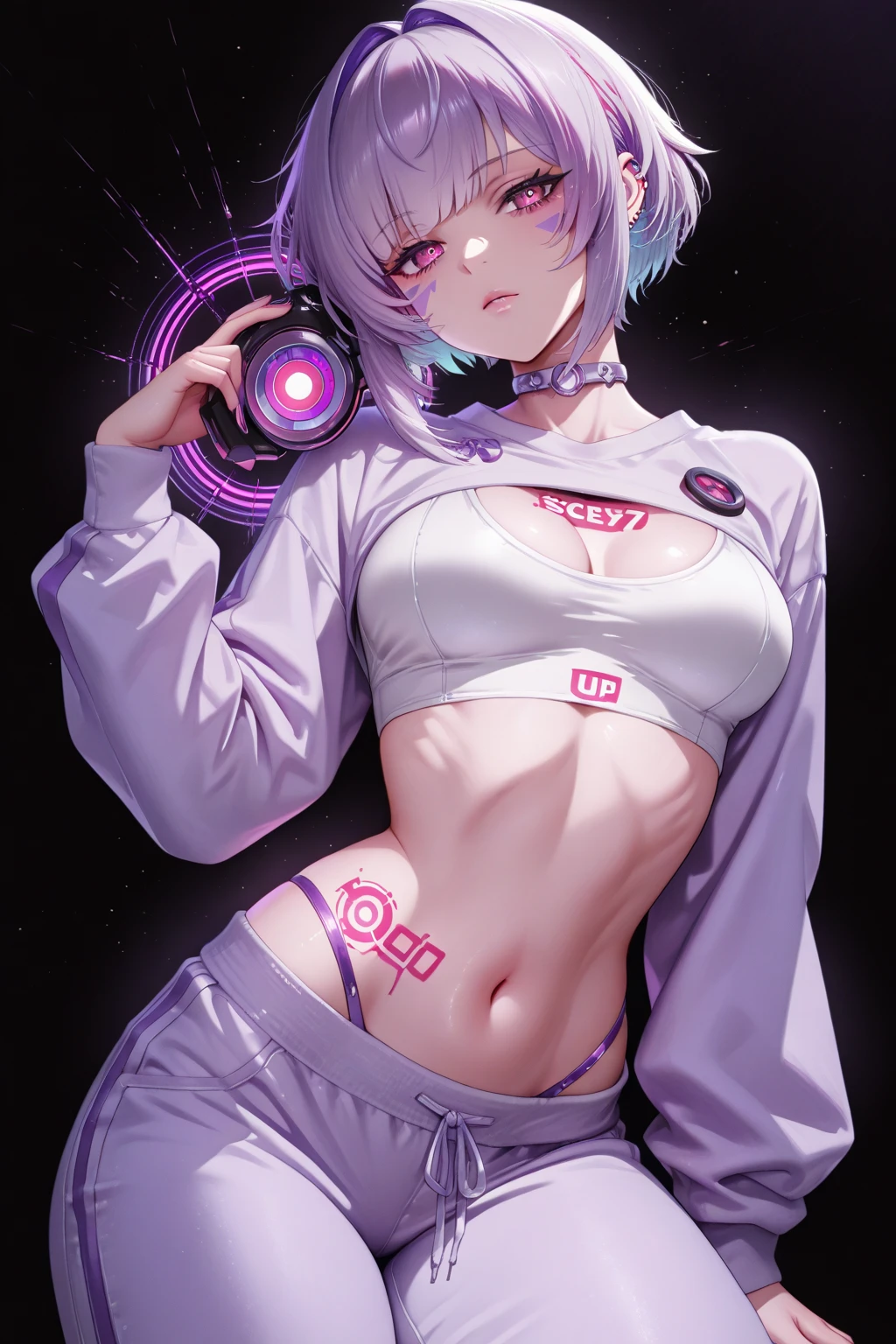 可爱's cartoon girl,(((1 girl))),((extremely beautiful Liquid paint hair haired anime girl)),
(:1.4),short detailed hair,(((Liquid paint hair:1.1,neon Purple colored hair|Neon pink hair|neon blue hair|Neon water-colored hair|Purple colored hair|Fuchsia hair|fluorescent blue hair|Amethyst hair|Neon hair|亮粉色's头发 :1.5,亮丽's头发: 1.3,Hair is made of paint,Can resist gravity,Thick and runny,paint splatter:1.3,闪亮's头发: 1.3,充满活力's彩色头发))),((Heterochromia:1.5,Eyes 1 purple,Eyes 2 pink,上翘's眼睛:1.完美's眼睛,美丽细致's眼睛,细致美丽's眼睛:1,对称's眼睛:1)),((胖's)),(((Glow skin:1.5,Brightens skin: 1.5,The skin is tanned,有光泽's皮肤,very 有光泽's皮肤,闪亮's身体,plastic glitter skin,exaggerated 有光泽's皮肤,发光's皮肤,Wet legs))),(spider lower abdomen,Willow waist,Wide hips,Sporty body,充气's腿,细腻细致's手指,详细's身体,人's手,(详细's脸)),
可爱's,'s,'s,'s,((((NSFW))))
(((Liquid paint clothes,由液体涂料制成's衣服))),underbust,带有液体涂料's微衣服,bodypainting,dripping paint,Liquid pain small tong,Bare legged,((wetclothes,详细's服装,细致's衣服)),
(dynamicposes:1.0),focused only,尴尬's,(at centre,Scale to fit the dimensions,the rule of thirds),
夜晚's海边赛博朋克城市, 有明亮's霓虹灯和黑暗's暴风雨云和水坑,
A high resolution, Focus sharp, (ultra - detailed, The is very detailed), (逼真's艺术品:1.37), 8k wallpaper,((Synthetic wave background theme)),((鲜艳's色彩)),(iintricate),tmasterpiece,(最好's质量),