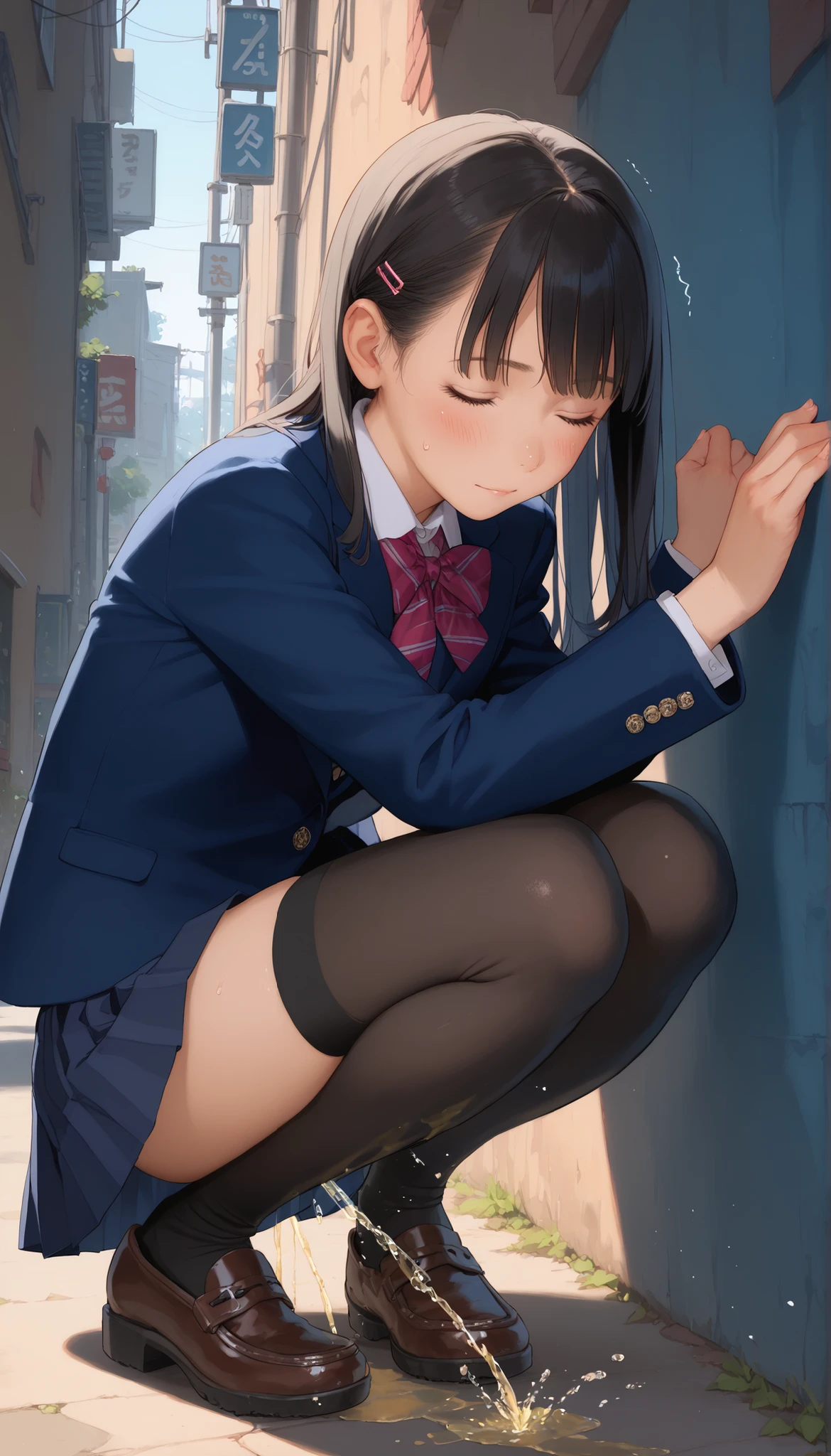 NSFW,,flashing,show pussy:1.1,(8k, Raw photo, Best quality, masterpiece: 1.2), masterpiece, super detailing,Best Lighting, (Realistic and realistic photos: 1.4), high-definition RAW color photography:1.3, highly detail mouth,1 girl, (22 years old:1.5,pleated checkered skirt),(black Highsocks,skirtlift:1.3),(Covering eyes:1.5),background blur, blush:1.2, depth of fields, hair between eye,Short hair,shiny hair,,(oiled skin:1.5,shiny skin),((full body)), embarrassed:1.3,afraid:1.65,black hair,at City alley,(crowded),at Night,girlish tops,closed mouth