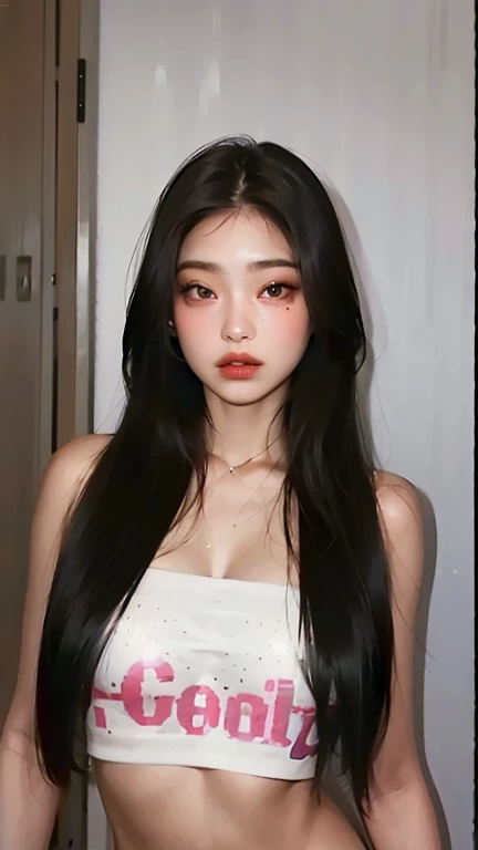 Black Hair、Black Eyes、Beauty、Gal、The front hair is up、long hair、gorgeous、Long eyelashes、Big Eyes、Earrings、Black Lingerie、Cleavage、whole body、Great thighs、Beautifully defined abs、Slimy skin、Oily skin、Wet skin、White skin、Light reflecting skin、Glossy finish、Realistic details、Perfect body