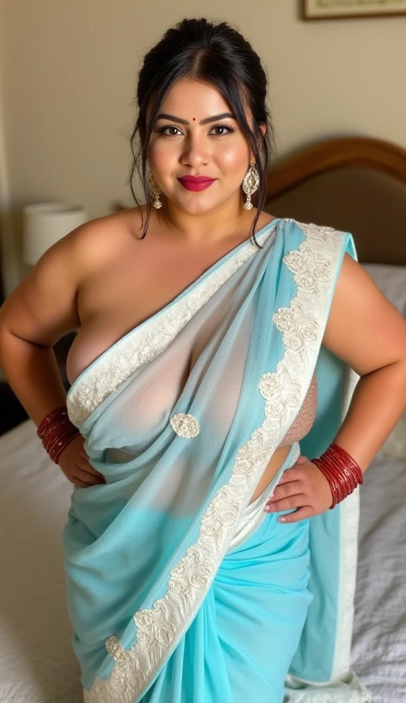 a mature (most beautiful lady pretty face) lady(beautiful breasts(very saggy:1.5), (voluptuous:0.3)) wearing beautiful designer saree(deep cleavage, very beautiful), (), () (), () cleaning floor in village outside home. Very realistic skin, natural skin texture. Very beautiful face. She is giving sexy down blouse pose. Beautiful blouse designs, real life scene, Face details are realistic, most beautiful, pretty and delicately gorgeous. Her breasts have natural perfect shape. Background around her is visible enough. 
