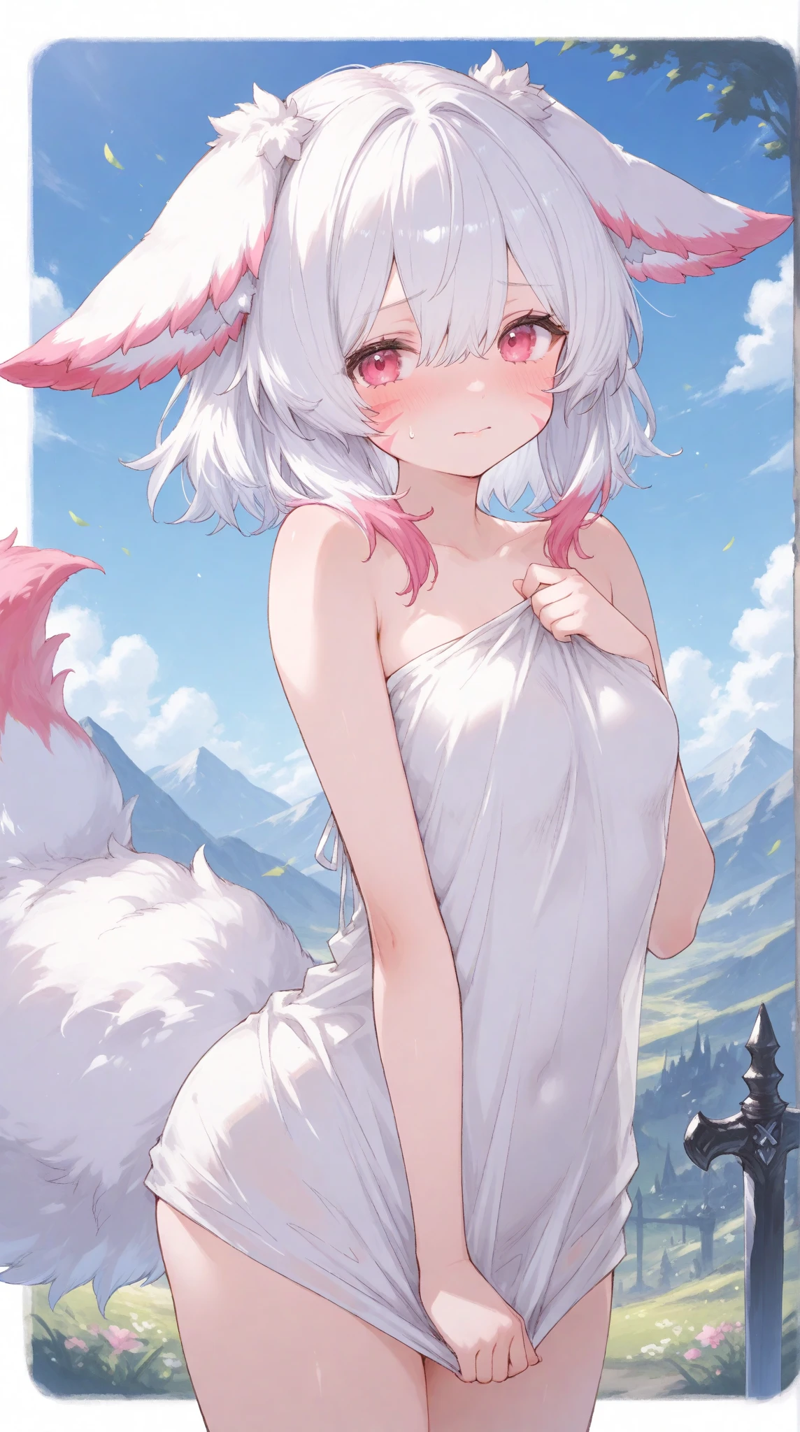 kemoshota, best quality,best resolution,(fluffy anthro furry :1.6),(young :1.6), albino white fox shota, albino whihte fur, sacred fox, draped in the moon light, kemoshota, long white hair,wavy hair, ponytail, fox ears,body fur, naked, romantic light,looking at viewer,desire face,open mouth, horny smile,very horny eyes,heart eyes,heart expression eyes, navel, short height, nippples, tribal shota, dynamic angle, miko boy, secret hot spring in the deep mountain, cherry petal, night, blossom shower, 4 years old childish boy, mascot, embarrassed, calm, tiny little penis