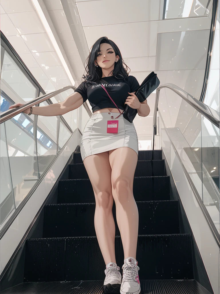 (escalatorview:1.5),(shopping:1.3), pretty lady Moonlay, seductive face, (look back:1.5), (glossy mini tight skirt:1.4), stiletto high heel, (skirt tug:1.5) ,(curry,thicc:1.3) ,standing,(full body view:1.6),(huge ass:1.3) (onoff:1.5), (buttock view), (white panty view), (large breasts under dress:1.4), perfect anatomy, (slim,slender,narrow_waist), modelshoot style,tall_female, beautiful_legs (extremely detailed CG unity 8k wallpaper), photo of the most beautiful artwork in the world, trending on ArtStation, trending on CGSociety, Intricate, High Detail, Sharp focus,