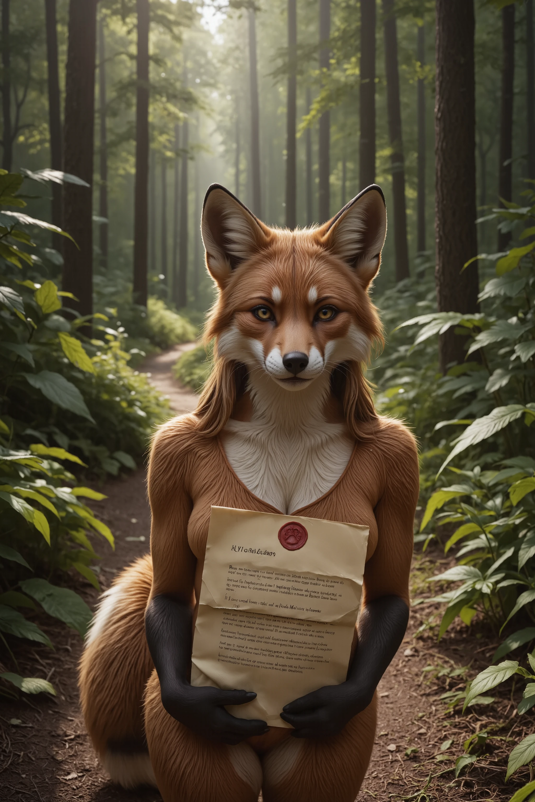 "Fox's Love Confession". A letter arrived on the forest path — sealed with a fox’s paw print. A magical award-winning masterpiece with painstaking attention to details. 16k, UHD, HDR, ray-tracing