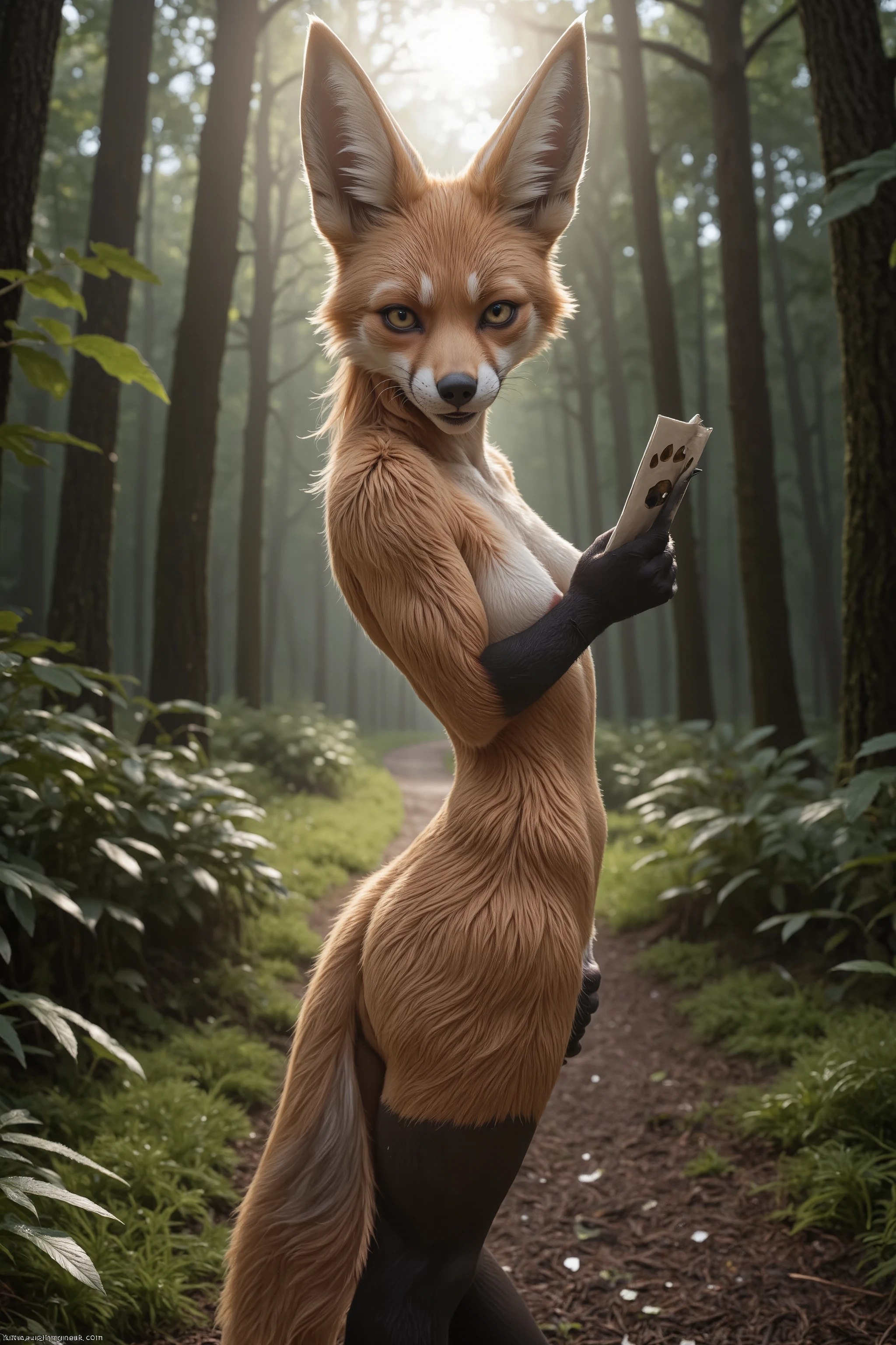 "Fox's Love Confession". A letter arrived on the forest path — sealed with a fox’s paw print. A magical award-winning masterpiece with painstaking attention to details. 16k, UHD, HDR, ray-tracing