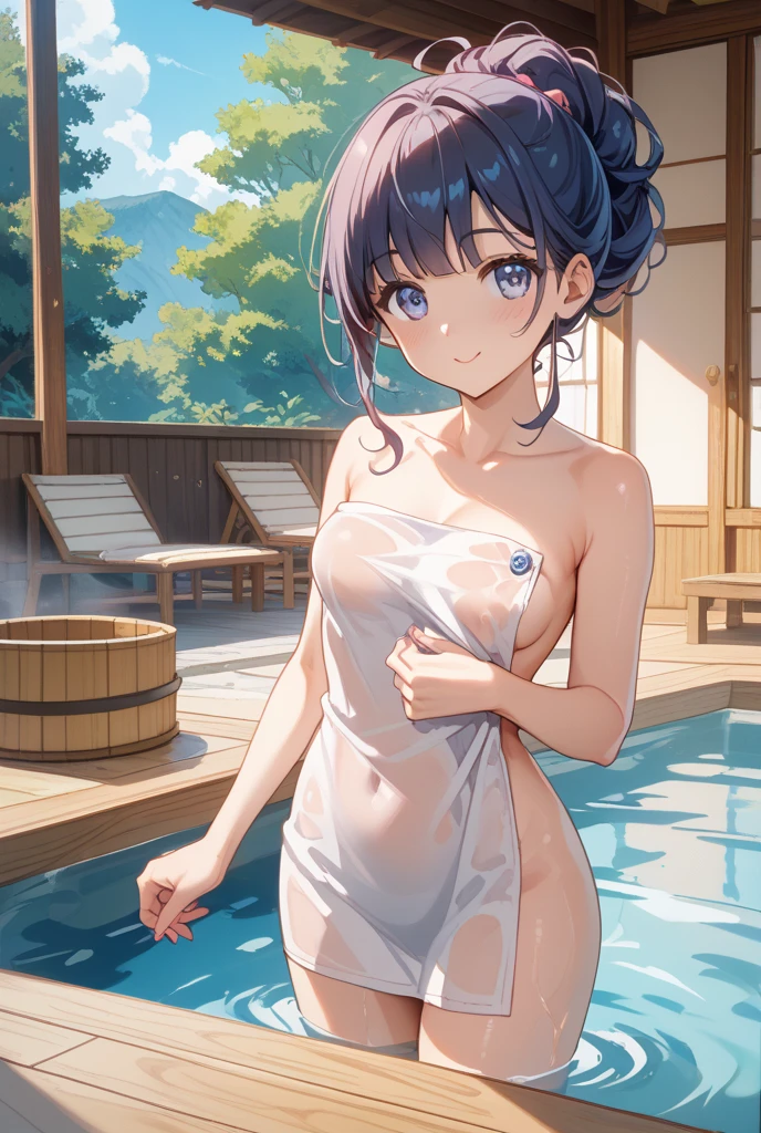 (masterpiece:2.0), (top-quality:2.0), (naked extremely small towel in the hot spring:1.5), (view from the front:1.5), (perfect exposed shoulders:1.5), (perfect exposed nape:1.5), (super sexypose:1.5), (blushed face:1.3), (barechested:1.3), (realistic:1.5), 1 little girl, precise small hands, Embarrassed look, Look at me and embarrassed face, Open mouth, extremely cute girl, innocent face, young face, Clear eyes, Shining eyes, shoulder is visible, small breast, thigh is visible, The buttocks is visible, No pubic hair, dynamic posing, The beautiful skin, ultra-definition, Top resolution, japan high school student, brown hair