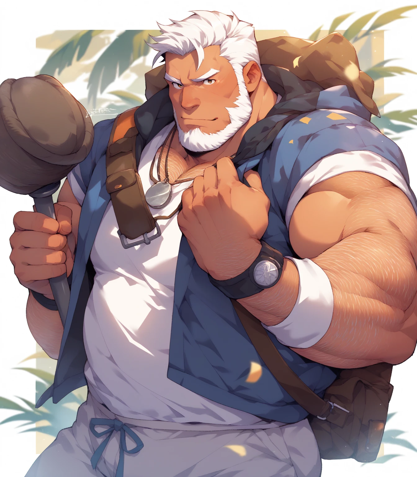 animestyle, solo, 1boy, perfect anatomy, perfect proportion. Huge Muscular Old man, mad, looking to viewer, pectoral, thick arms, huge pectoral, wide pectoral, short white hair, red beard and hair, simple background, masterpiece, anime:1.2, high detailed, 8k, high resolution, perfect center, full view. ((really big muscle, massive muscular, sixpack, thick arms, wide pectoral, super huge muscle, hyper muscular, over sized muscle, huge arms, big arms, huge pectoral))