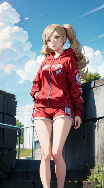 asukalangley, asuka langley soryu, (souryuu asuka langley:1.2), long hair, bangs, blue eyes, brown hair, hair ornament, school gym suit, bloomers, interface headset, BREAK outdoors, city, sky, clouds, sun, BREAK looking at viewer, (cowboy shot:1.5), BREAK (masterpiece:1.2), best quality, high resolution, unity 8k wallpaper, (illustration:0.8), (beautiful detailed eyes:1.6), extremely detailed face, perfect lighting, extremely detailed CG, (perfect hands, perfect anatomy),