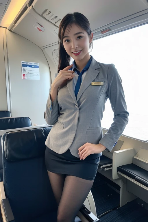 (masterpiece:1.3), (Highest quality:1.3), 8K, 超High resolution, 複雑なdetailedな, 非常にdetailedな, detailedな背景, Depth of written boundary, 超High resolution, RAW Photos, Sharp focus, perspective, (8K, Highest quality, masterpiece: 1.2), (Realistic, Realistic: 1.5), Beautiful Japanese woman, 25 years old, (((Thin thighs))), detailed: (非常にdetailedな: 1.3), (((stewardess costume))), (High resolution: 1.1), (((Airplane Passenger Passenger Passenger))), ((From below:1.45)), ahegao, ((Perfect beauty)), ((See-through lace underwear)), ((Camel Toe)), (((Hairstyle is a chignon))), ((((Leg spread)))), smile, (((Hair is up))),