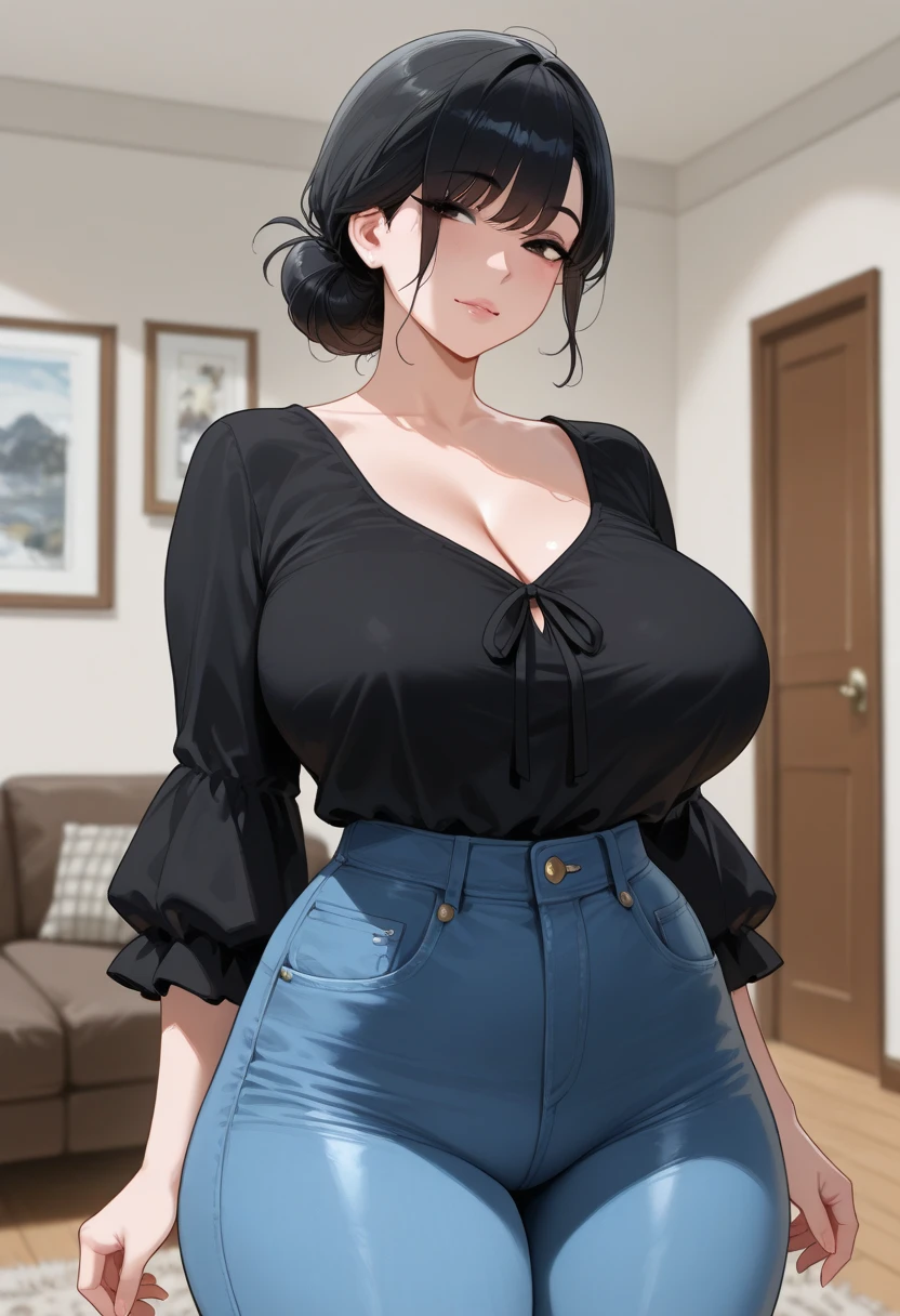 Woman in office room, white walls, Gray table, Plants, window, Sexy Poses, (((masutepiece))), ((Best Quality)), ((intricate-detail)), ((hyper realisitic)), absurd res, A MILF, Mature Woman, Perspective, Highly detailed, Illustration, 1girl in, ((huge breasts,)),((cleavage,)),Perfect hands, Detailed fingers, Beautiful detailed eyes,half updo,(business outfit:1.2), open office shirt, Tight skirt, Black Choker, earrings, Stockings, Detailed background, Bedroom, Perfect eyes, Seductive eyes, Looking at the viewer, From below