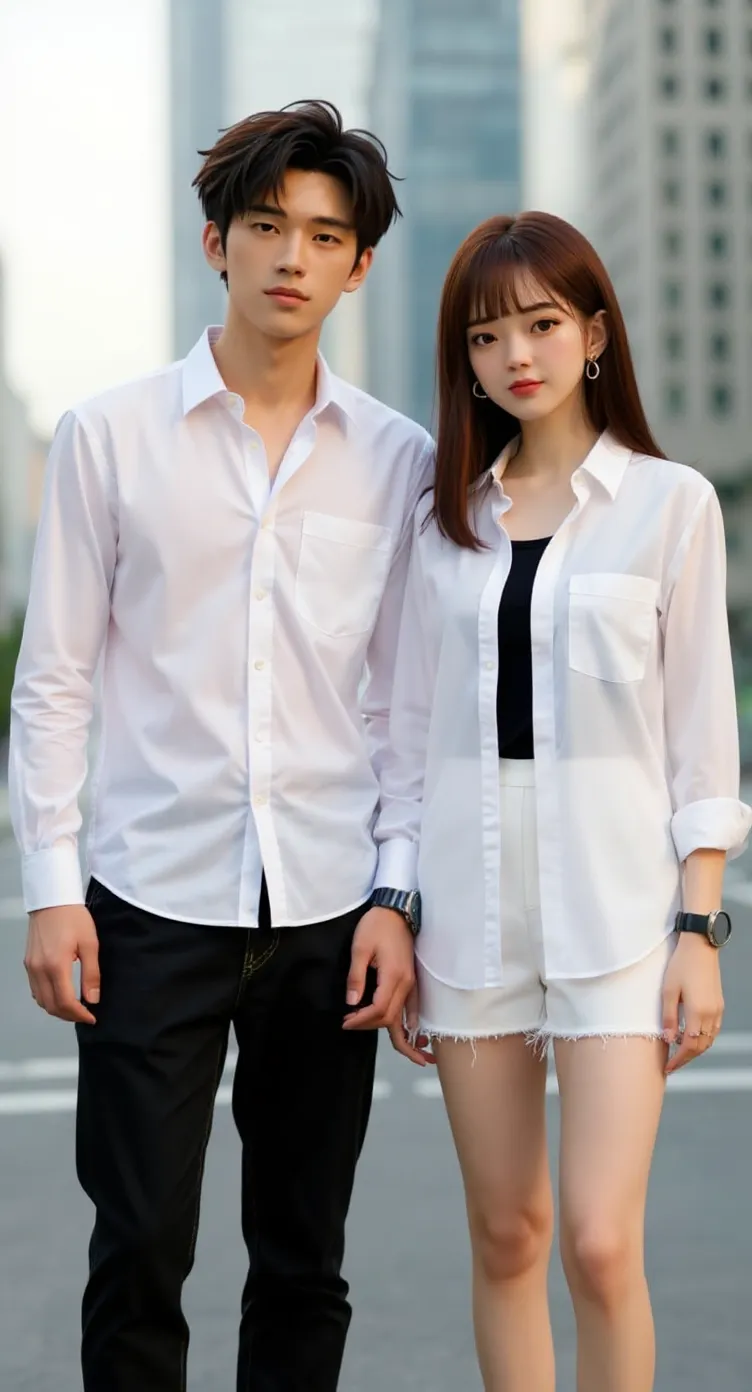 there is a man and woman sitting on a chair together, tan suit, modern casual clothing, wearing a blazer, wearing business suit, tailored clothing, formal attire, wearing a worn out brown suit, formal suit, photoshoot, wearing a business suit, wearing suit, wearing a stylish men's suit, wearing white suit, casual modern clothing, taupe, wearing fashion suit