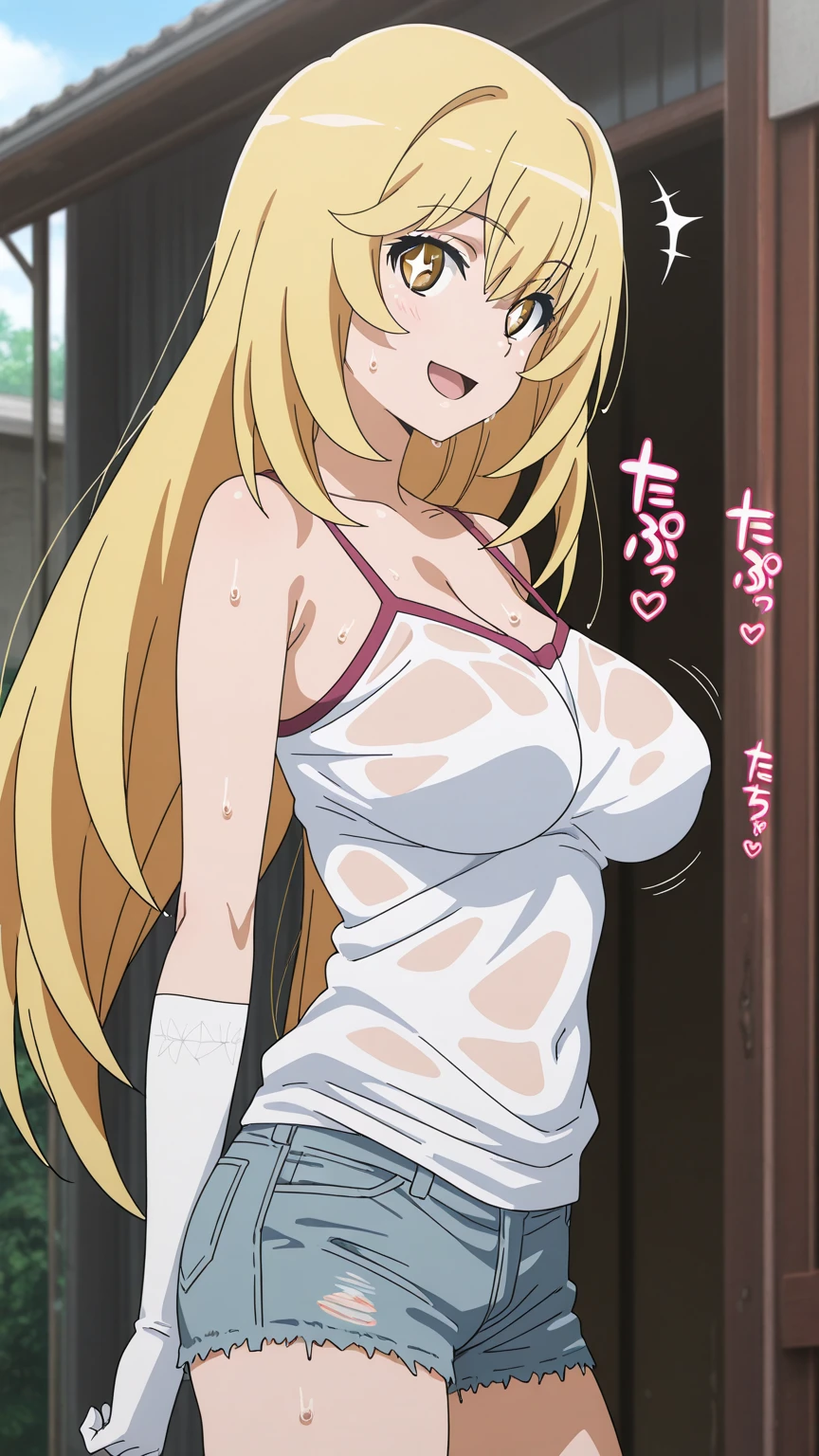 1girl, (Angle from below)、((On the balcony)), show off her breasts, (Blonde), (Tanned shiny Brown skin:1.3)、Glowing Eyes, ((evil grin)), (5 years old girl), Multicolored Hair、Cap, pink rip, ((((Long sleeveless shirt)), No bra、covered nipples, Sheer miniskirt、((Panties with horizontal stripes)), (small breasts), (jewelry))), ((close up penis)), ((The girl is wearing sneakers)), The girl has her legs on the man、Showing off her panties and making a man masturbate、A man masturbating under a girl's feet、1boy, penis, (the boy is masturbation under the girl), eject cum:1.3、