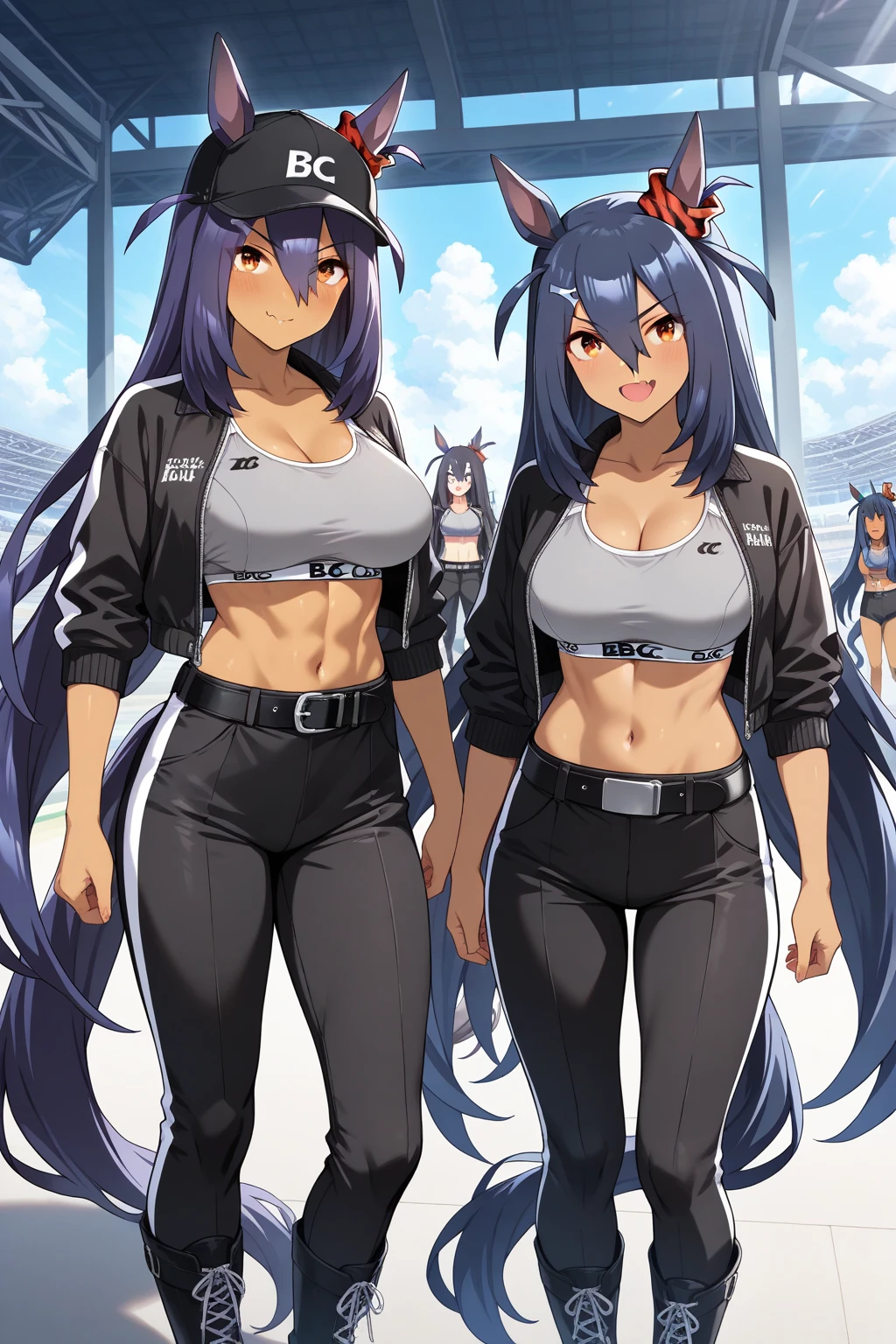 ((masterpiece)),((best quality)),(ultra-detailed),(an extremely delicate and beautiful),detailed backgroud, ((((1woman,tall stature)))and(((1shota boy,short stature)))),((((hetero)))),(height difference),(((wrestling ring))), (1woman),((((silver wolf/(Honkai:star rail/)))),(curvy:1.4),(huge breasts), pale skin,shiny skin, long hair,ponytail ,drill hair,hair between eyes, eyewear on head, navel, midriff,((She wears jacket, black jacket, sunglasses, gloves, black gloves, fingerless gloves, shorts,black shorts, shirt, white shirt, choker, crop top, fur trim)),(rolling eyes:1.4),(ahegao),(trembling),clothing aside, ((((hug from behind)))), sex from behind, standing sex, ((((motion lines)))), vulgarity, clothed,(cum in pussy:1.4),cum on clothes,cum on breasts,cum in mouth,cum on hair,(excessive cum:1.4), ((((1shota boy)))),(petite),penis,dark-skinned shota boy,interracial,