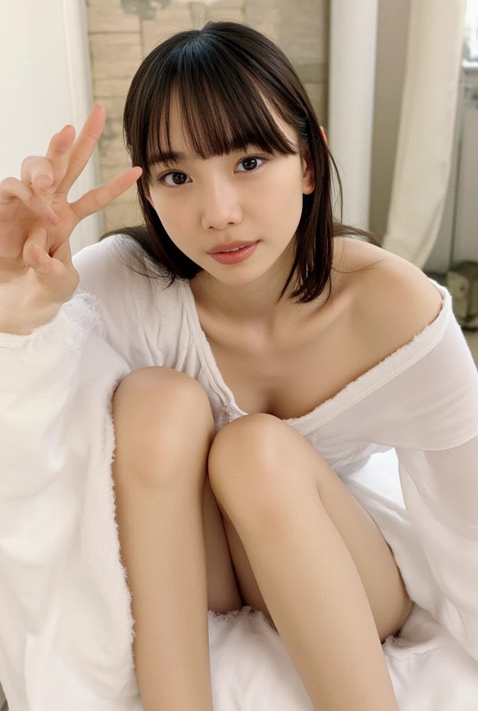 NSFW、((highest quality、8K、masterpiece、Portrait: 1.3))、(ambient light: 1.5)、(Bounce lighting: 1.8)、H Photorealistic、((Correct Anatomy))、30 years old、Japanese、Beauty like an actress、Living alone、Midsummer、hot temperature 、Humidity、((((Completely naked、Completely naked))))、((I don&#39;t have any clothes))、(Lower school year: 1.5)、((Well-trained physique: 1.5))、(((((Beautiful white skin、Smooth Skin)))))、((More beautiful than an actress))、Short wavy hair、Leg spread: 1.5、((Camel Toe))、Small nipples、((Very small breasts: 1.5))、（(spread your legs and show me your pussy: 1.5) 、Beautiful legs、(Perfect body: 1.1)、Saggy breasts、Flat Chest、(A lean and toned body: 1.2)、 (Open vaginal opening)、((Enlarged clitoris))、(((Anatomically correct、Small pussy) ))、(( (Labia Details): 1.5、Vaginal opening details: 1.5)))、((Detailed labia、There is pubic hair on the labia majora))、Stick your butt out、((((Squat))))、Violent writhing movements、Violently convulse、((((Looking into the camera from between her legs))))、((I&#39;m happy to have people look at my pussy: 1.5))、 (Beautiful background、clean: 1.5)、((Pure white background studio: 1.2、bed、Sunset Light))、 (((Looking into my pussy:1.4)))、Ultra Close-Up、180mm、Laughing out loud、