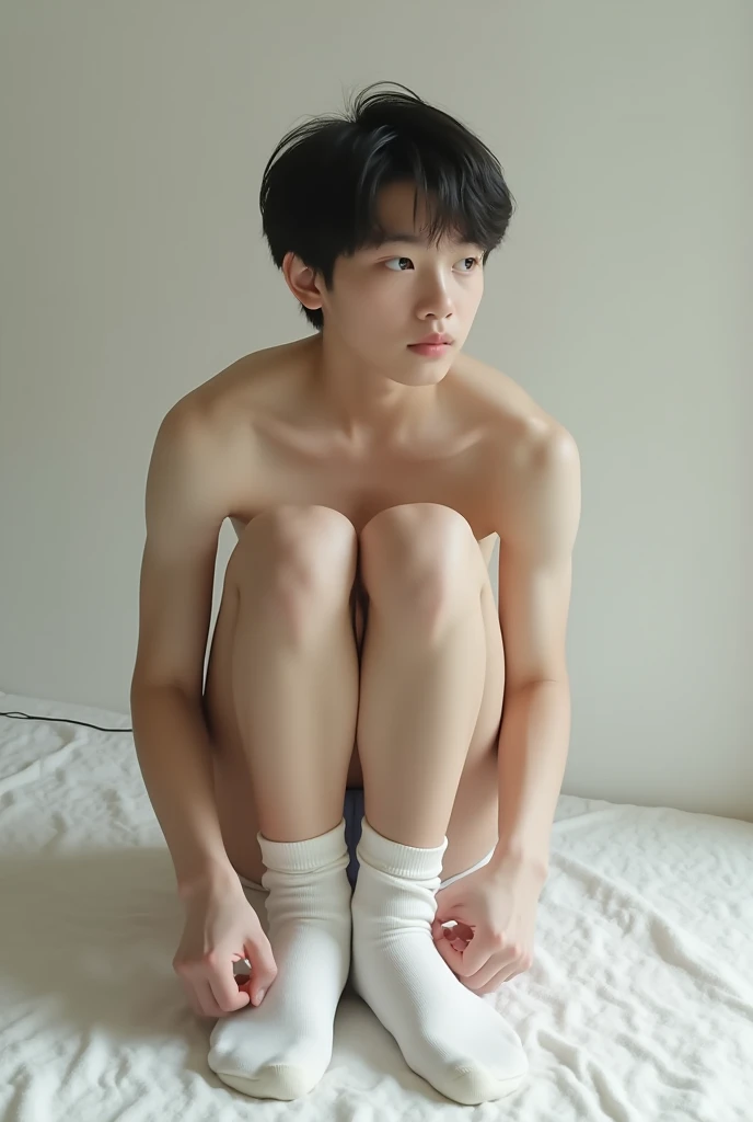 16 OLD YEAR, JAPANESE neutral CUTE BOY, BROWN SKIN, whole body, SWEAT SKIN, slender BODY, FOOT, ARM PIT, STUDIO, completely naked