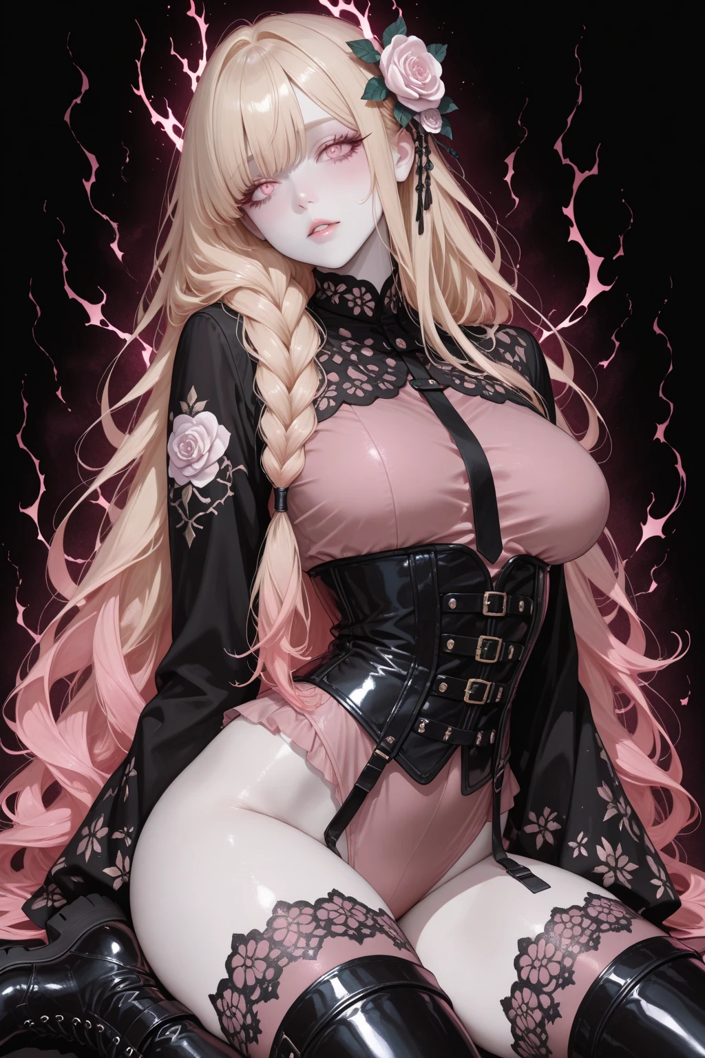 High-quality characters,4k,1个Giant Breast Girl,nakeness,Morning,Natural soft light,on back,inside in room,Lie face down on the sofa,Back view,White and tender skin,There is a pink tattoo on the back,medium boob,Thin waist,Thin legs,Lean body type,White lace knee-length socks on the left leg,Black lace knee-length socks on the right leg,Long white lace gloves on the left arm,transparent shawl,Light pink double ponytail,long whitr hair,White hairpin,choker necklace,waist chains,leg loops,Leg chains,foot ring,Bracelet。
