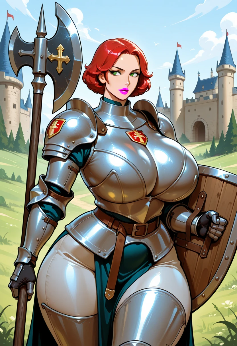 score_9, score_8_up, score_7_up, (thick lips), 1girl, monarchbase, (black hair bun, detailed black eyes), sweaty, elf ears, horny face, sultry look, blushing, steam, huge breasts, knight, armor, abs, cleavage, belt, red cape, skirt, gauntlet, harness, cowboy shot, posing, forest, night, fog
