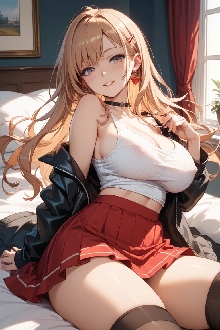 ((upper body:1.3)),open mouth,blush,(spread legs:1.3),(legs up),kirara (blue archive), seductive smile,breasts, hair bun, pink hair, long hair, cleavage, skirt, double bun, horns, shirt, black footwear, choker, socks, very long hair, jewelry, white shirt, black skirt, shoes, high-waist skirt, black choker, bracelet, thigh strap, halo, white socks, short sleeves, fang, huge breasts, miniskirt, ahoge,necklace,top-quality,Top image quality,perfect anatomy,masterpiece,ultra-detailliert,Beautiful,ultra-quality, best quality,high resolution, ultra-detailed,game cg,dutch angle ,beautiful detailed eyes,visualart,five fingers, perfect hands, perfect lighting,