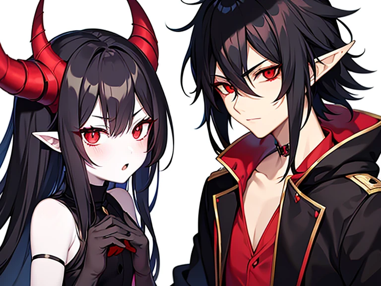 Personagem masculino, he is a succubus, tem olhos amarelos, medium black head, usando roupas sexy.