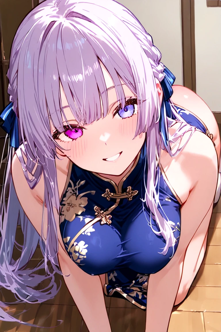 high quality、High resolution、High resolution、Inside a love hotel、One Woman(Woman having sex in missionary position)、Ecstasy face、Tree Eyes(1.9)、The corners of the eyes are raised、Light purple hair(Bobbed Bangedium Hair、Straight Hair、Braided at the back of the head)、A lot of semen on her face and body、An angle focusing on breasts seen from directly above、Blue off-shoulder Chinese dress、Blue tight skirt、Droplet Earrings、Blue heart-shaped earrings、Are fat(1.6)、Glowing Skin(1.9)、Wet(1.9)、trembling(Only and ass),Climax(0.6)、Light blue eyes、Saggy breasts(1.9),Big Breasts(1.9)、Long chest(1.9)、Her breasts are bouncing up and down (Black man)、(Big penis)、(A man is giving a woman a breeding press)