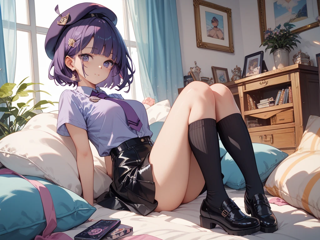 Best Quality, Masterpiece, Boy's Photo, Bed Lying, School Uniform, Little Boy, Royal, (8K, Best Quality, Masterpiece:1.2), Ultra Highres, Intricate Details,
1boy, (beautiful face:1.2), white socks, loafers, Harajuku, punk,loose socks,short hair,leg warmers, solo, bed, (nsfw:1.4), crotch, spreading legs, erection, garter, random hair color, detailed eyes
