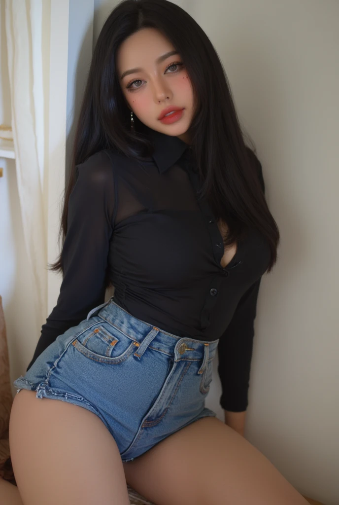 ((RAW photograph, Realistic photo, Best quality, 8K, Masterpiece: 1.3)), (raw photo:1.2), Hyperrealist portrait gorgeous Beautiful Chinese girl, young girl, 16 years old, pretty body, (beautiful breasts: 1.2), very detailed eyes and face, (lustfully naughty face, natural lip, natural makeup: 1.3, blushing, pn1), beautiful detailed eyes, seductive sharp eyes, (charming smile: 1.2), smooth white skin, photo realistic, very detailed faces, ((sweater, black thong)), (long legs: 1.2, beautiful long nails), loose curls hairstyle, ((Cinematic standing pose)), (midnight modern balcony background)