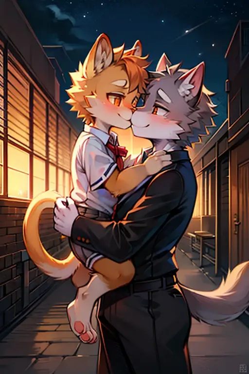 (Meisterwerk: 1,3), (2D: 1,0), (Anime: 1,0), (Illustration: 1,0), painterly style, digital painting, very high quality, very very high detail, very detailed light, very detailed shadows, ray tracing, light reflections on fur, bloom, detailed fur, low saturation, simple color palette, low contrast, anatomically correct. full body shot scene of a 10 year old male shota wolf boy kneeling on the ground and sucking the penis of a standing 8 year old male shota wolf boy with a pained expression, full boy shot, full body, standing in front of the other, the kneeling boy is lowering his head and sucking the penis of the standing boy, standing, standing upright, blowjob, blow, sucking dick, suck genitalia, lick genitalia, oral sex, oral, deepthroat, cum in mouth, hands on head, roughly shove dick into mouth, rough, rough oral sex, exactly 2 males and no one else, uploaded to e621, erect, erection, long and thick genitalia, visible penis, large penis, shota, SHOTA, small boy, young, boy, wolf boy, shota boy, shota wolf, shota wolf boy, chibi, chibi heads, small, red eyes, same size, same age, two young boys, both faces visible, visible faces, facial expressions, (masterpiece:1.2),(anatomically correct:1.1), high quality:1.3, anatomically correct, 2 arms, 2 legs, 1 tail, open mouth, closed eyes, blushing, cum, cum out, erotic, butt, plump butt, night, stars, falling leaves, trees, shed, hut, treetops, sky, wind, bushes, river