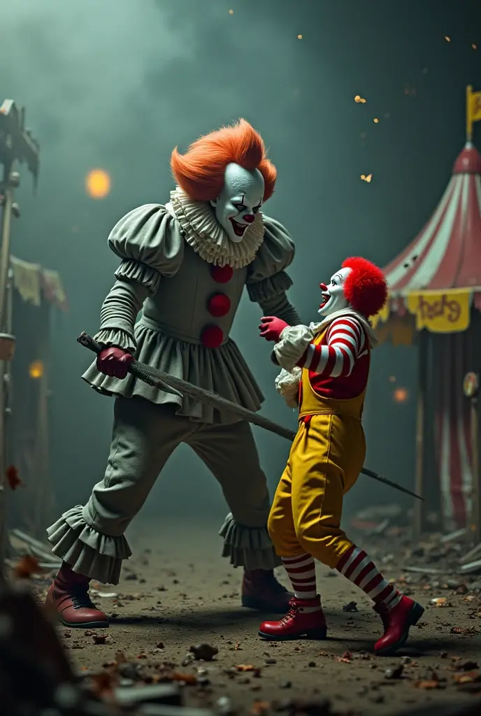 Clown hitting a person